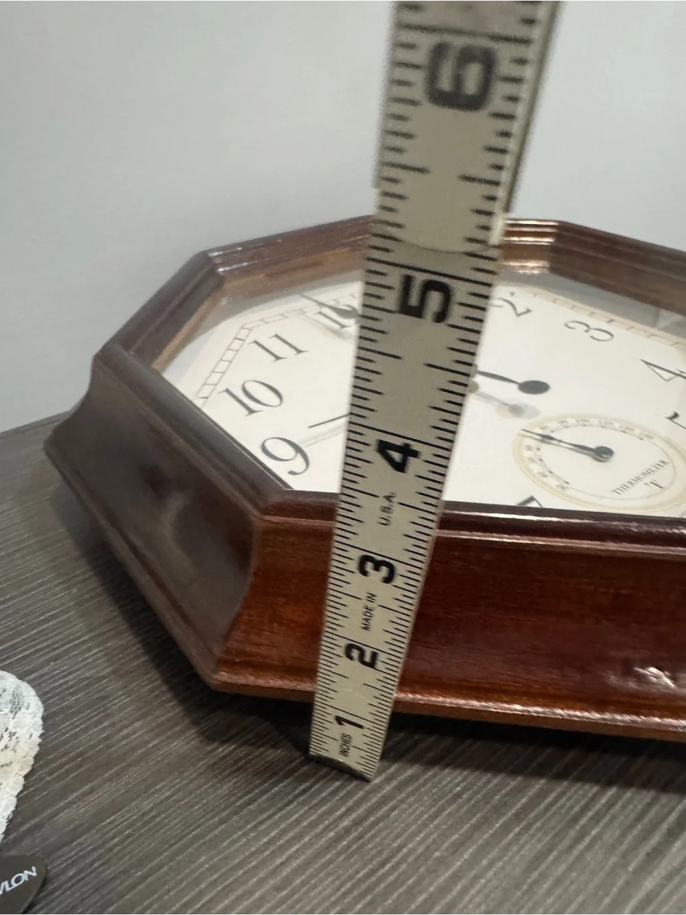 Vintage MCM Octagonal Brown Wall Clock with Thermometer - Home Wall Decor